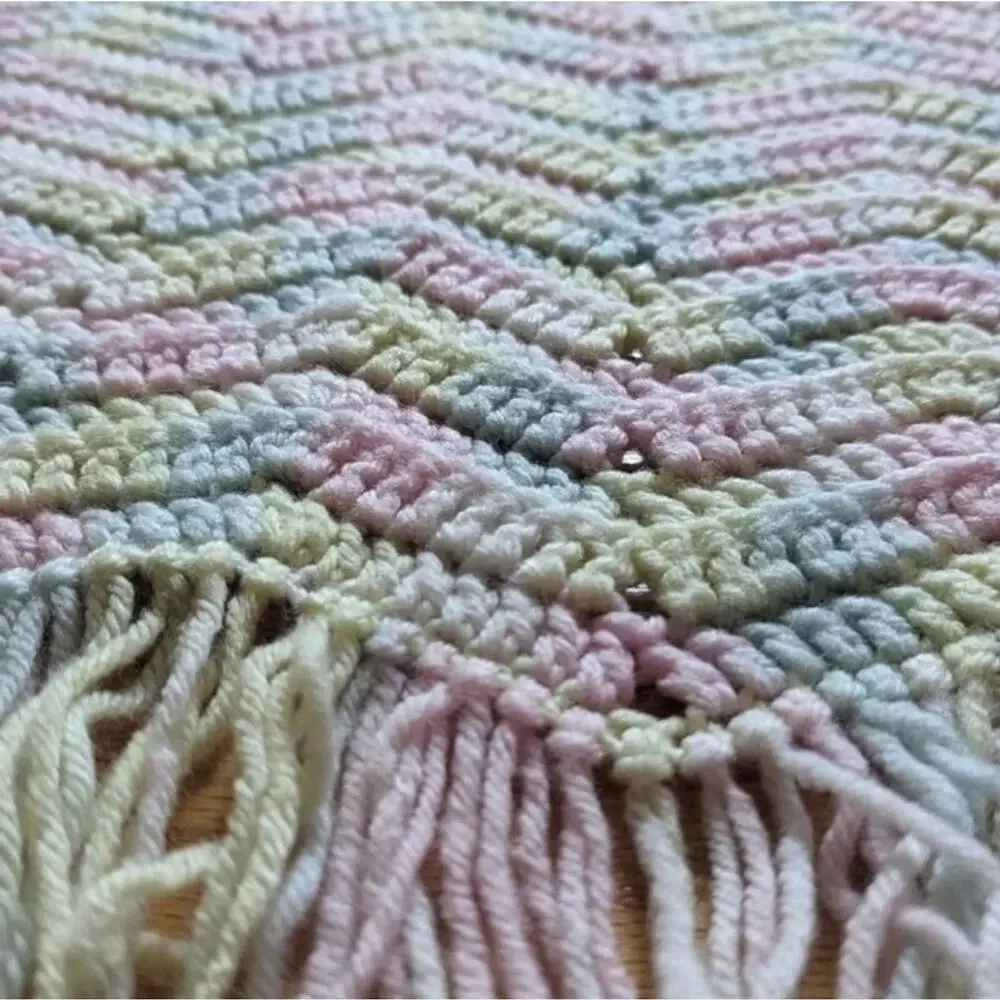 Handmade Pastel Chevron Crochet Fringe Throw, Newborn Crochet Blanket